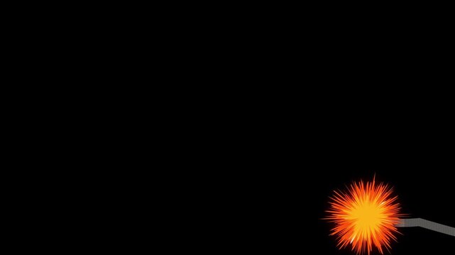 Animated burning fuse spark moving downward on dark cable, glowing fire animation against solid black background, deadline countdown concept, ticking explosion risk, fast isolated vector asset. 4k