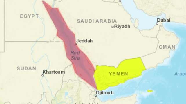Yemen red sea blockade map with blockade shipping geography djibouti peninsula political
