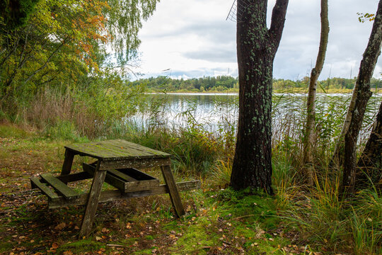 Resting place at the lake Katvari in September in Latvia