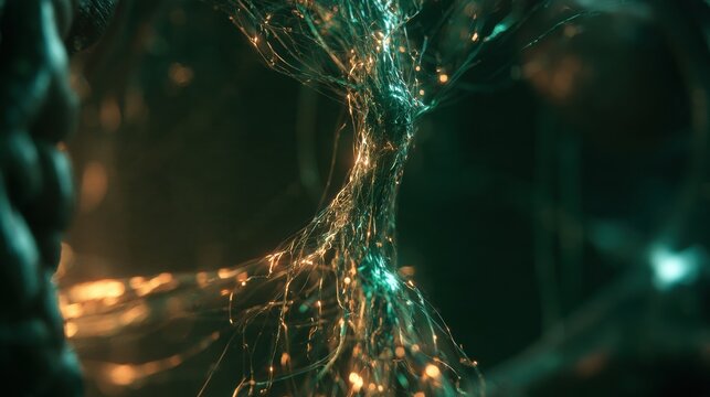 A render displays a glowing cable, the vagus nerve, linking the gut to the brain, showing bidirectional signals against a dark background.