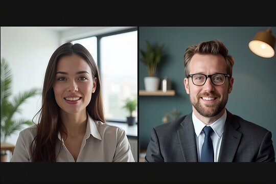 Split-Screen Setup Featuring a Remote Interviewer and Candidate Engaged in a Professional Video Call