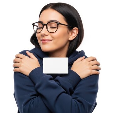 Young woman in blue hoodie with eyeglasses smiling