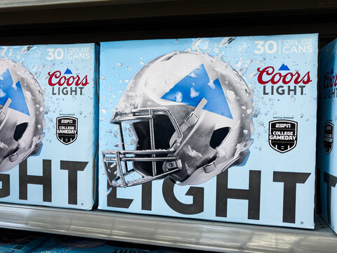 NORTH PORT, FLORIDA - SEPTEMBER 23, 2026 : Coors Light football season beer display at local grocery store. Coors Light is one of the top selling domestic beers in the United States.