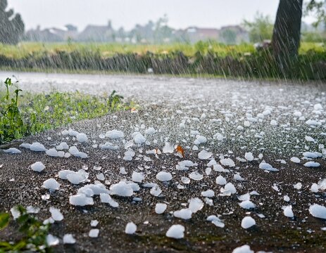 hailstorm with ice pellets hitting the ground severe weather frozen precipitation