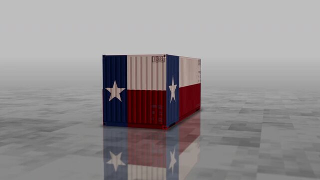 Texas USA export production and import cargo containers in port terminal business concept. Texas flag industrial shipping box 3d loopable and seamless animation.