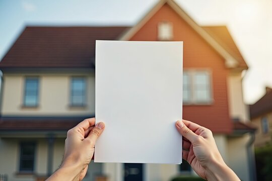 Intimate Capture: Two Hands Grasping a Signed Deed Against a Blurred Divided Home, Representing the Emotional and Legal Shift of Property Ownership in Divorce