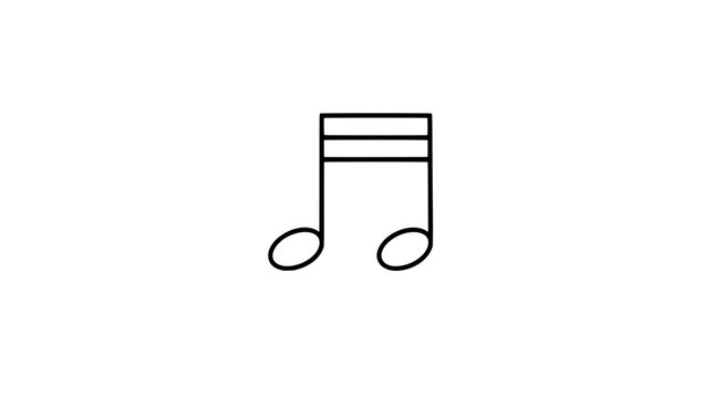 Black outline vector icon of paired musical sixteenth notes joined by dual thick crossbars with oval note heads and straight vertical stems rendered in bold monoline shapes in centered arrangement