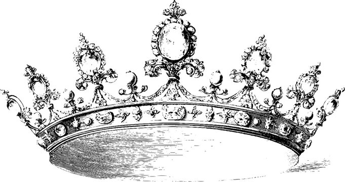 Antique engraved ornate circlet with multiple gemstones isolated on white for vintage jewelry design and decorative background
