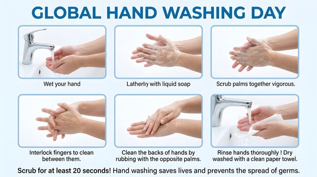 Global hand washing day steps guide for proper hygiene