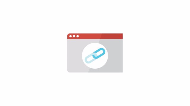 Red browser window graphic with white circle and blue link chain icon symbol suitable for web design projects and digital content.