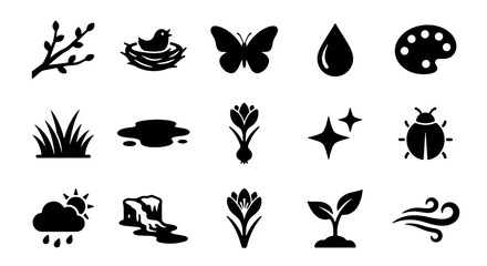 Obraz premium Spring Nature Icons Set, 15 Vector Elements for Seasonal Design, Growth & Weather Graphics