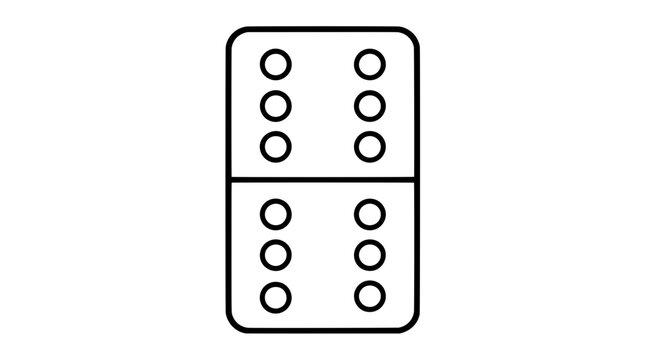 Black outline vector icon of a vertical domino tile divided by central bar showing twelve round pips arranged in two columns drawn with bold black lines in centered frontal composition
