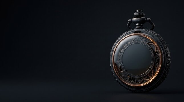 Antique pocket watch with dark bronze gears on black background