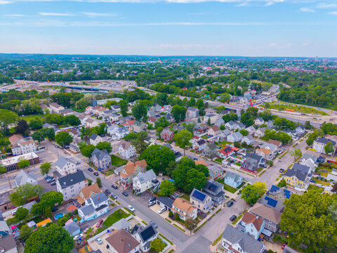 South Elmwood community aerial view in Providence city, Rhode Island RI, USA. 