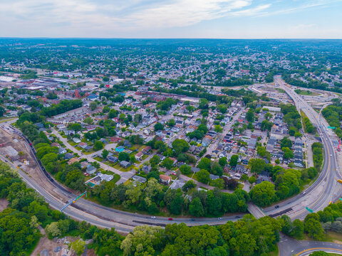 South Elmwood community aerial view in Providence city, Rhode Island RI, USA. 