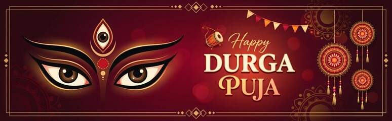 Fototapeta premium Happy durga puja celebration with goddess eyes and decorations