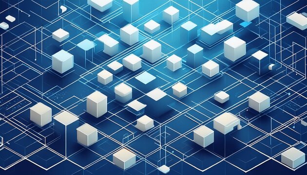abstract isometric data blocks background scattered white 3d cubes blue geometric grid for abstract digital server backgrounds modern tech data structure posters flat art
