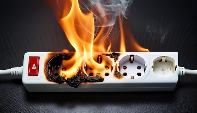 burning electrical outlet fire hazard close up