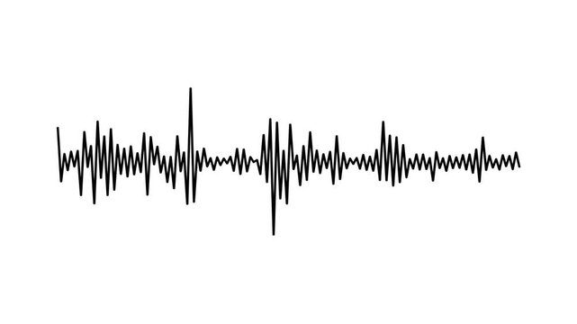 Dynamic black sound wave waveform animation on black background for music visualization, audio recording and streaming content