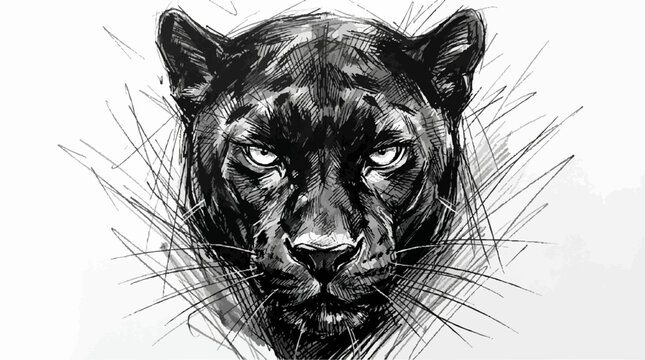 Intense black panther head illustration created with sketch lines and crosshatching predator portrait illustration dangerous