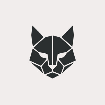 Stylized geometric cat head vector illustration with geometric illustration minimalist abstract monochrome isolated creative