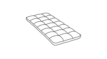 Fototapeta premium Black outline vector icon of a quilted mattress pad viewed in isometric perspective with puffy tufted squares and thick outer edge rendered in thin clean lines emphasizing soft cushioned volume