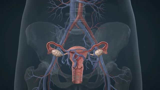 Pelvic congestion syndrome showing ovarian vein reflux and venous pooling for medical education