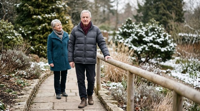 Senior man pauses confidently beside a garden rail
