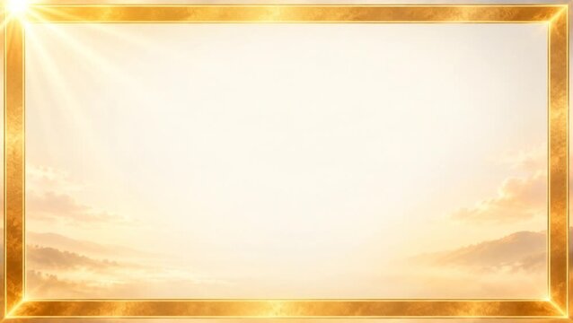 Golden sunrise landscape frame with soft clouds