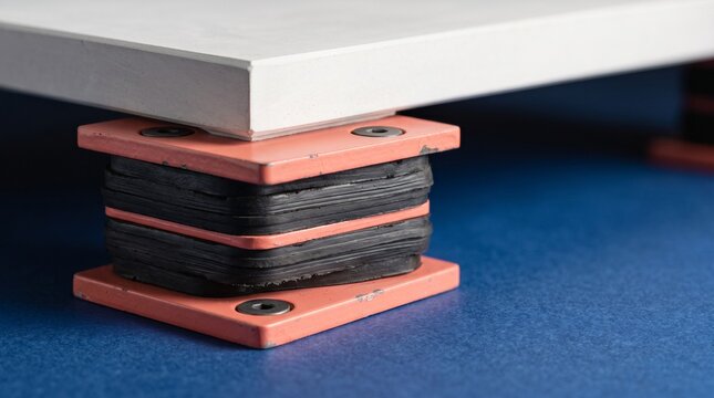 Close view of an elastomeric seismic bearing
