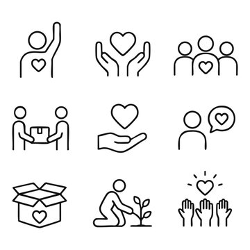 Volunteering icon set. Minimalist icon set on a white background.
