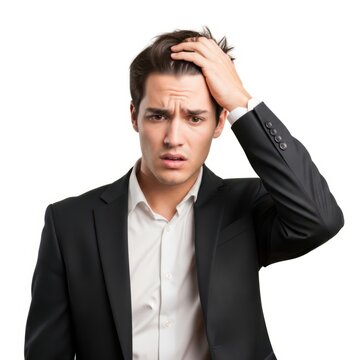 Confused businessman in deep thought