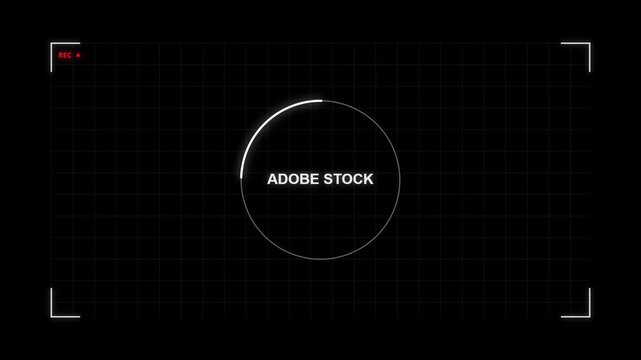 Digital loading circle progress bar animation on black background with grid overlay motion clip.