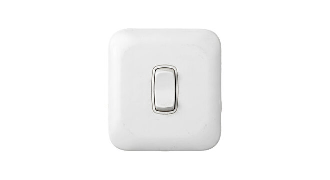 Single white light switch isolated on a clean white background for home electrical design