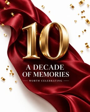 Celebrating a Decade of Memories With Golden Numbers and Red Ribbon