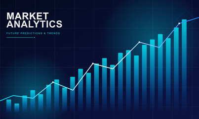 Fototapeta premium Market analytics financial growth chart vector template with dark blue background for business presentation