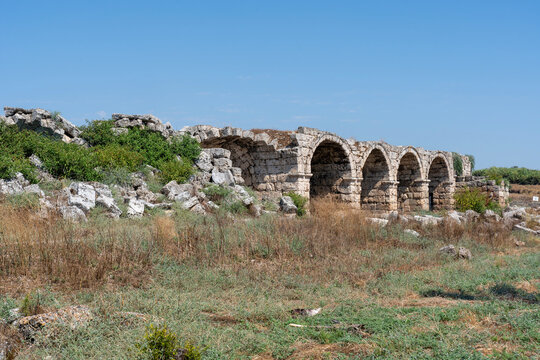 Stadium barrel-vaulted constructions in Perga or Perge or Parha is ancient Lycian settlement, Greek city in Pamphylia, Roman province of Pamphylia Secunda, located in Aksu, Antalya, Turkey or Turkiye