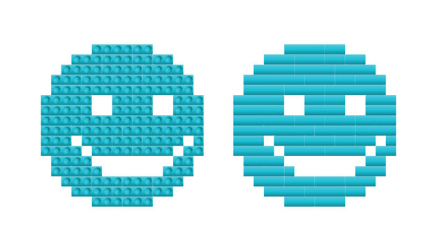 Cyan smiley face building block icon pixel art design toy construction set.