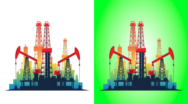 Oil pump jacks industrial with green gradient background