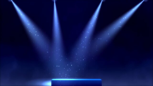 empty stage featuring spotlights, smoke effects, and a pedestal podium  4k animation footage template for product display advertisement