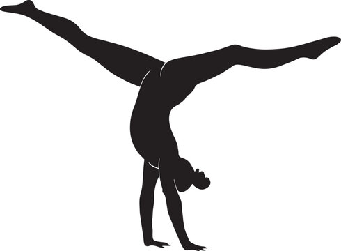 Black and white A silhouette of a gymnast performs an impressive handstand split, showcasing balance, strength, and flexibility. Illustrator Design icon