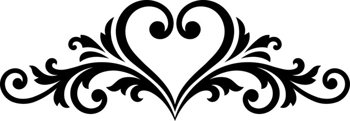 Elegant heart shaped floral ornament with decorative swirls and flourishes © Hamim