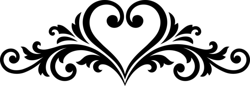 Elegant heart shaped floral ornament with decorative swirls and flourishes