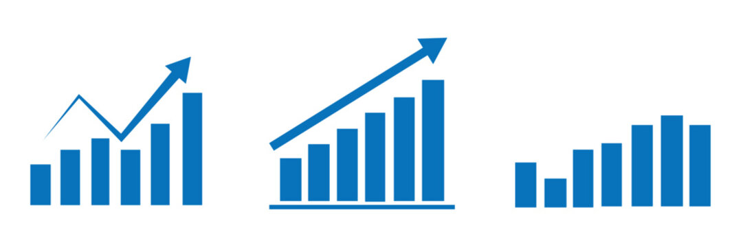 Up and down graph chart vector icon set. growth increase and decrease sign. upward or downward trend bar chart icon. vector illustration