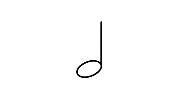 Bold vector icon of a hollow half note with tilted oval open head and single vertical stem rising on the right, drawn with thick lines centered for musical notation in music education