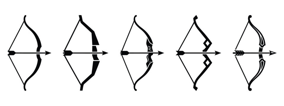 Bow and arrow archery icon vector collection