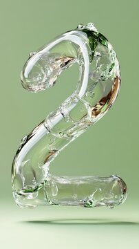 Transparent glass number 2 on green background with artistic design elements