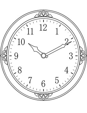 Classic Round Wall Clock with Simple Numbers and Hands Coloring Page