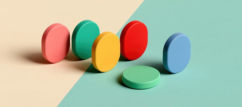 Colorful rounded shapes matching pairs on cream and aqua background