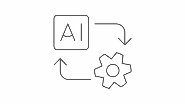 AI automation animated line icon for artificial intelligence workflow process and machine learning concept, seamless loop motion graphic with alpha transparent background